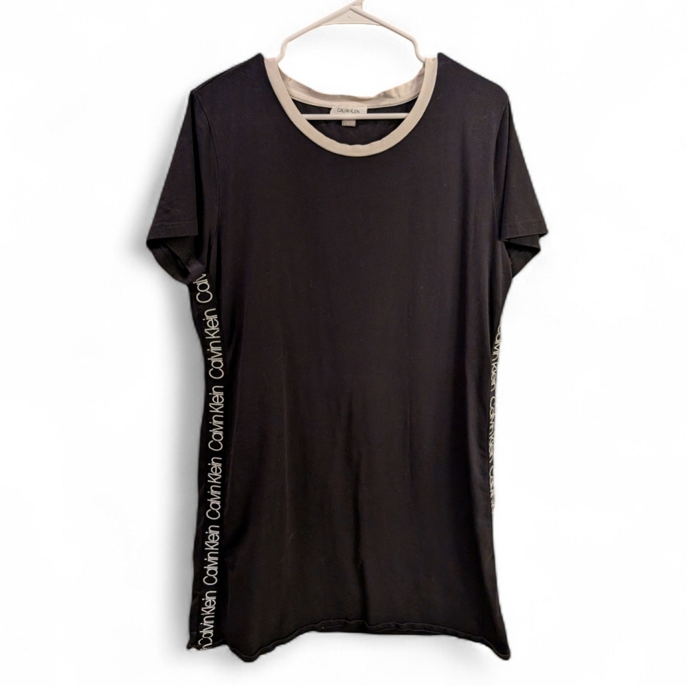 Calvin Klein Black Tshirt Dress Logo Graphic Sides